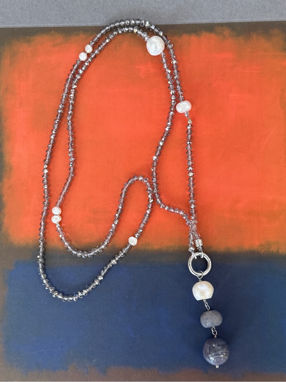 Mother of Pearl  and Crystal Beaded Necklace  20”